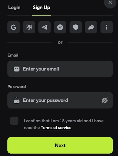 Qzino Casino sign up form