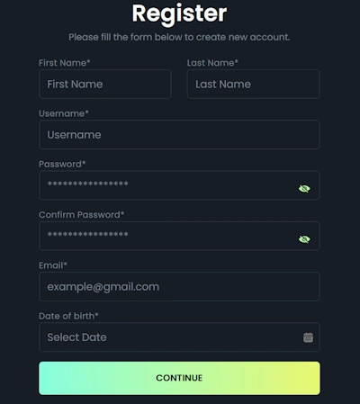 Slot Bunny Casino registration form