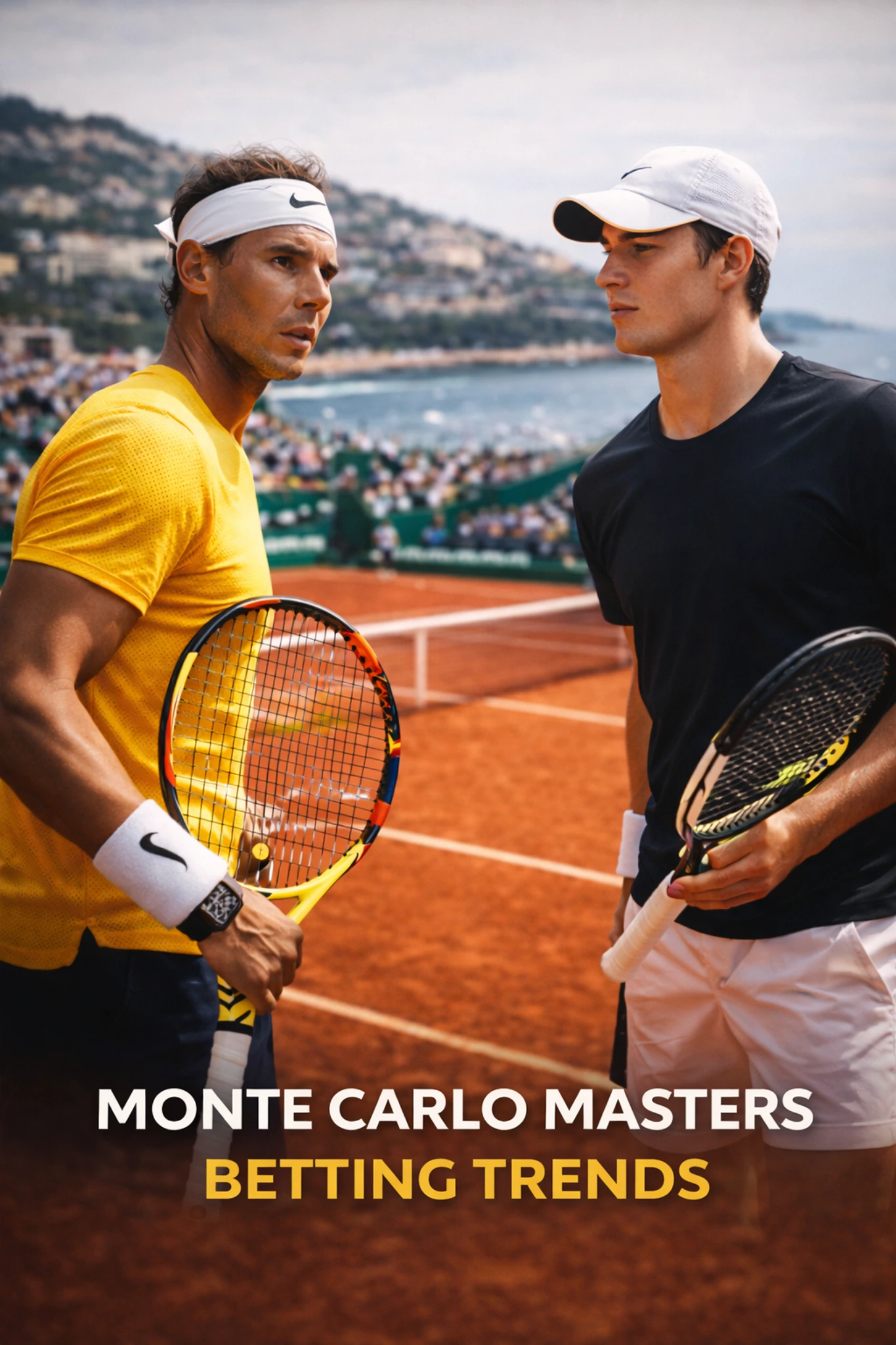 Two tennis players facing each other on a clay court during the Monte Carlo Masters