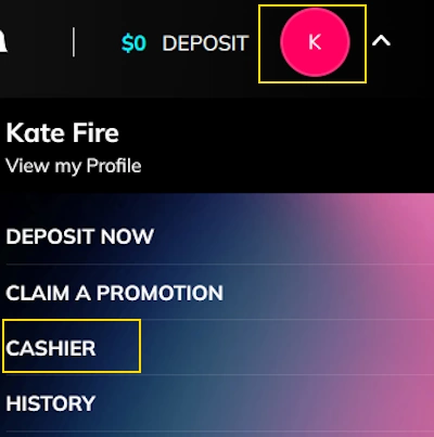 SlotsandCasino profile and cashier section