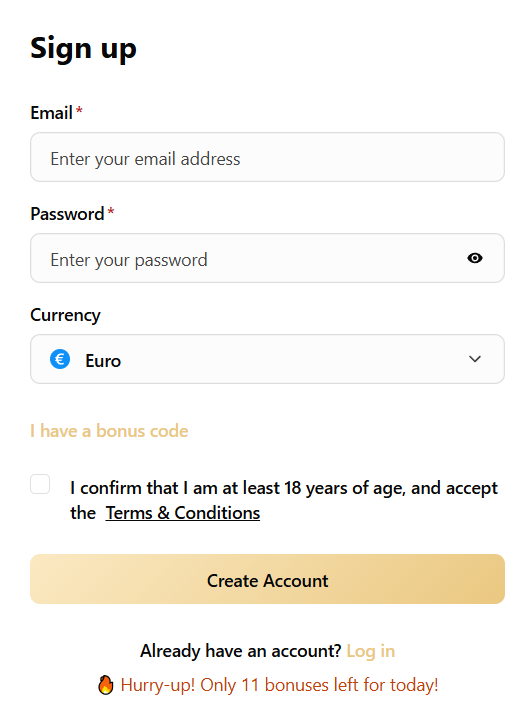 Wolf.io Casino Login Page