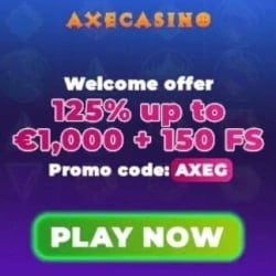 AxeCasino Banner - Welcome offer 125% + 150 Free Spins