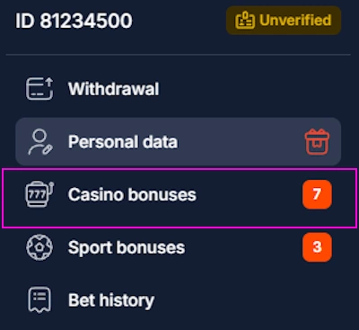 FS Casino bonuses section and profile