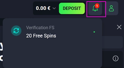 Lucky Wave bell icon informs about no deposit offer