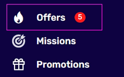 Casino offers section and bonus location