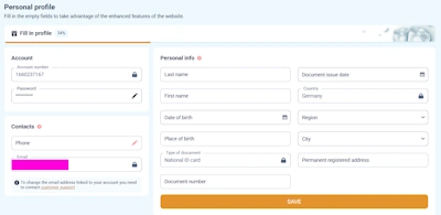Coldbet Casino phone verification and personal data