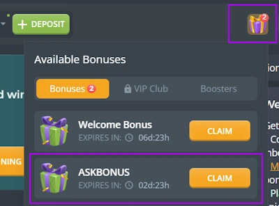 gift icon informs about no deposit bonus