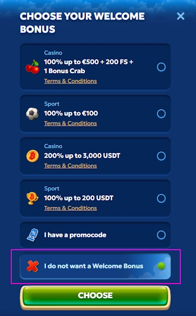 Pandido Casino options to choose before sign up