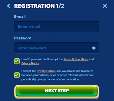 Pandido Casino sing up form