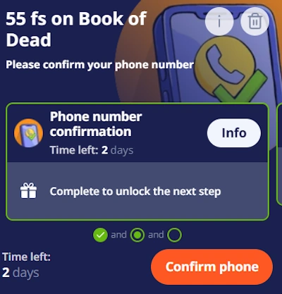 V.Vegas Casino phone verification step to unlock the offer