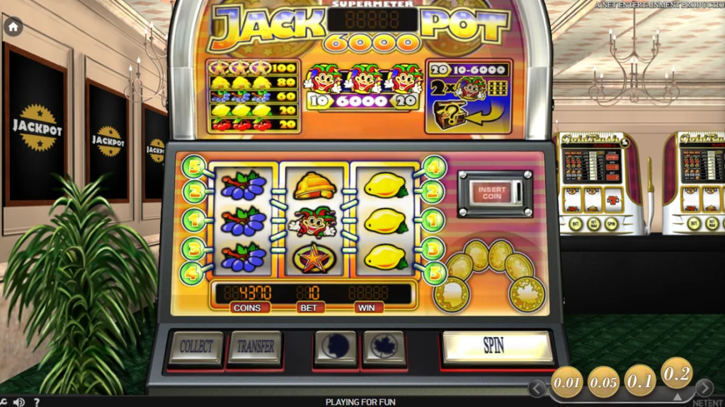 Jackpot 6000 offers a high RTP of 98.8%. Its simple gameplay and bonus features make it a popular choice among players.