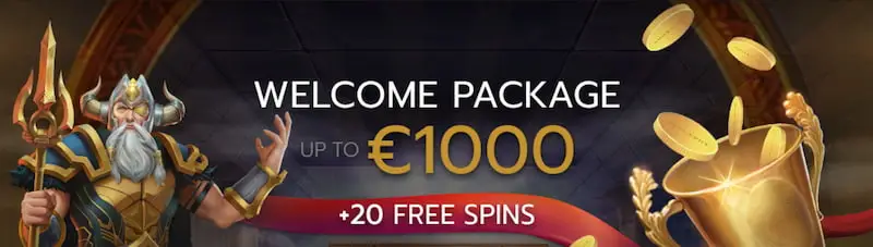 Welcome Package Bonus up to €/$1000 + 20 Free Spins from Betrophy