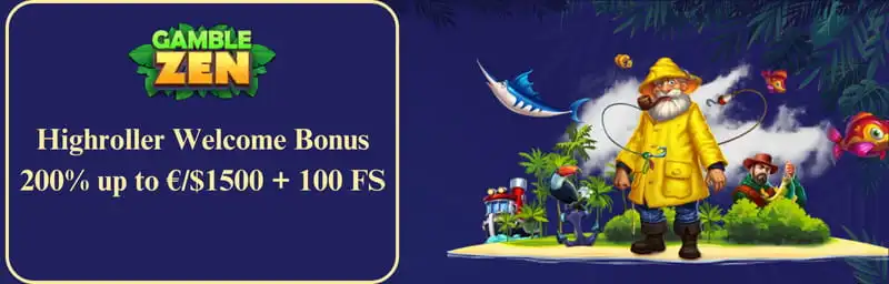 Highroller Welcome Bonus Gamblezen of 200% up to €/$1500 + 100 FS