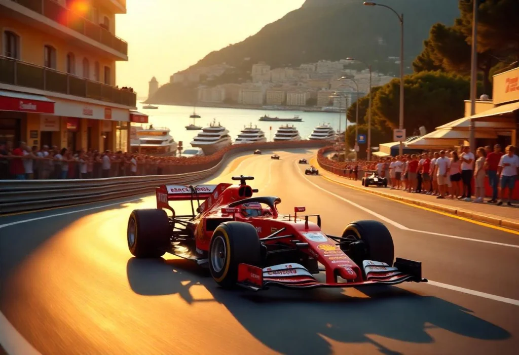 Ferrari Formula 1 car racing through Monaco during F1 2025 Pre-Season Testing.