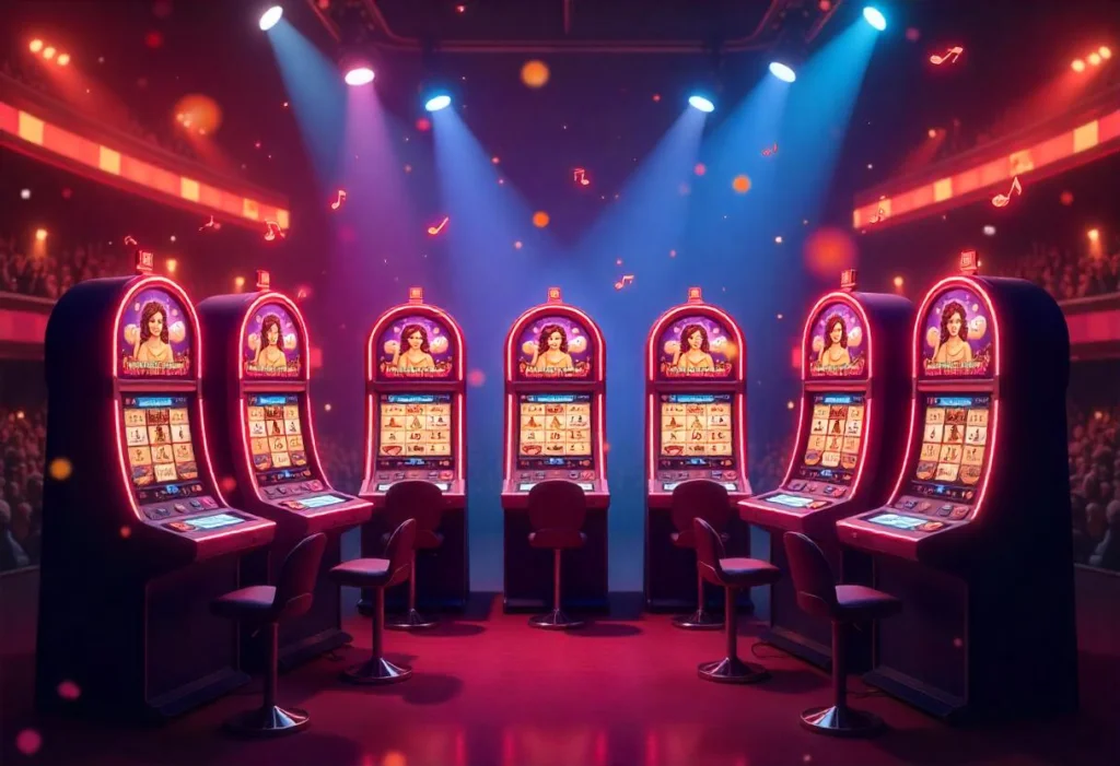 Whitney Houston Slots game machines in a glamorous casino setting.