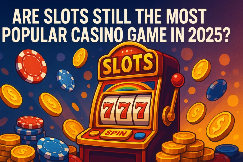 Classic slot machine surrounded by gold coins and chips, highlighting the enduring popularity of slot games.